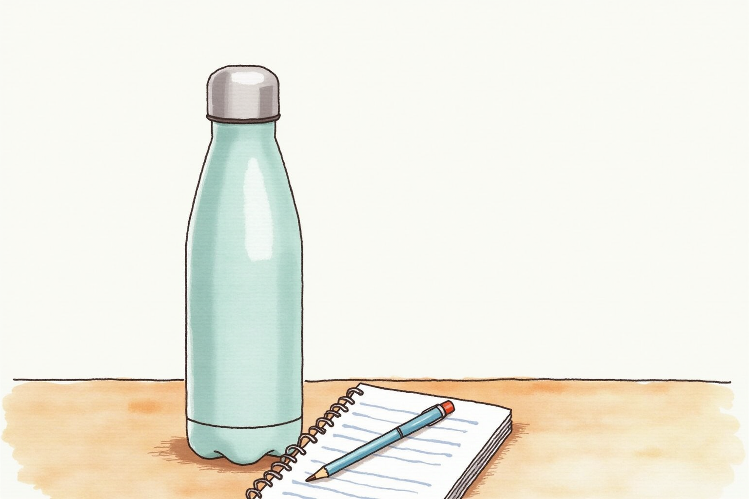 Stainless steel insulated water bottle on wooden table