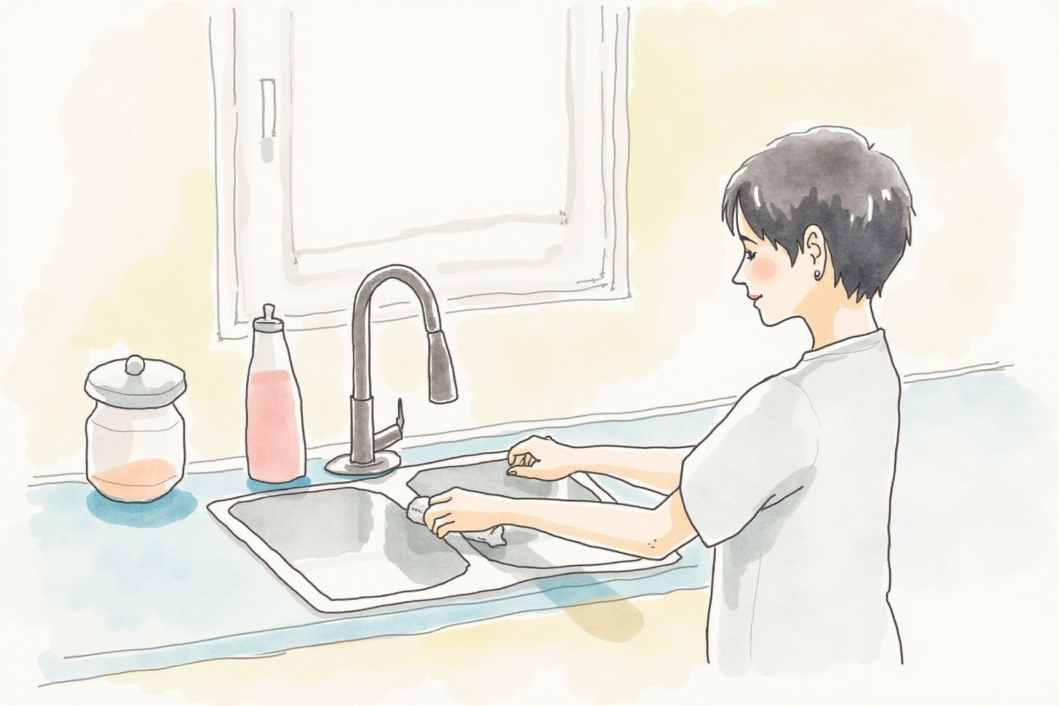 Person wiping kitchen counter with reusable cloth