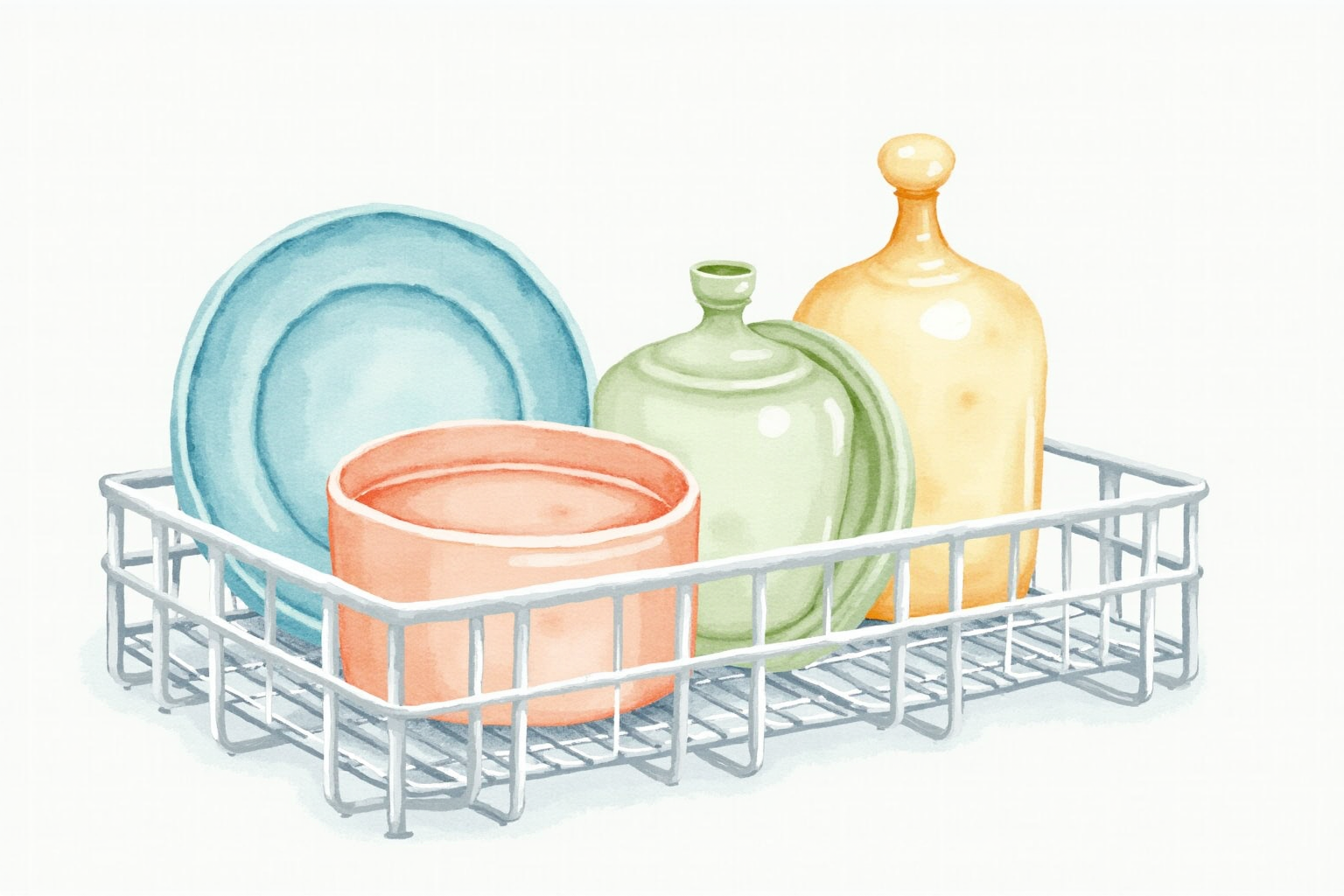 Silicone storage in dishwasher rack ready to be cleaned