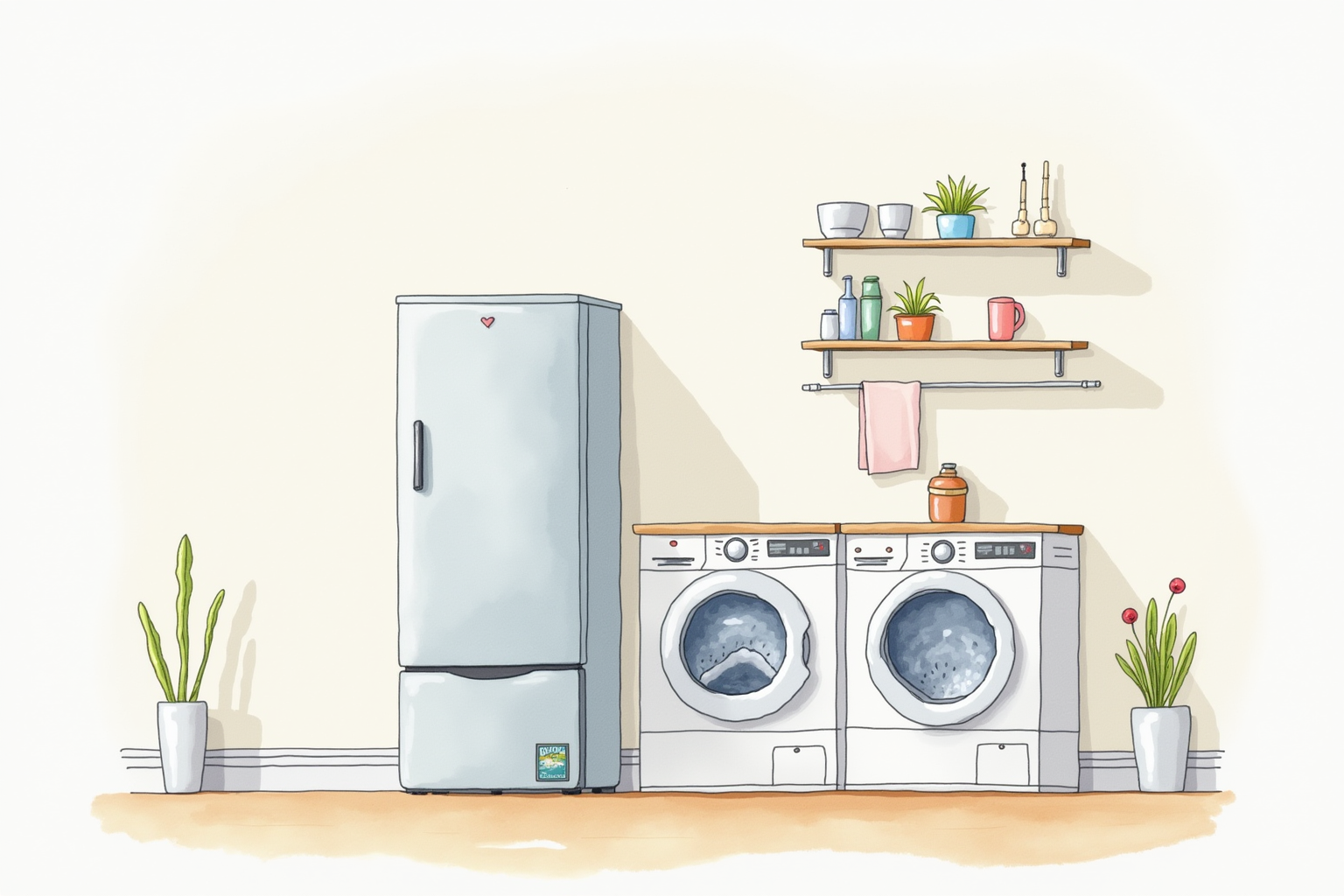 Heat pump water heater tank in laundry room