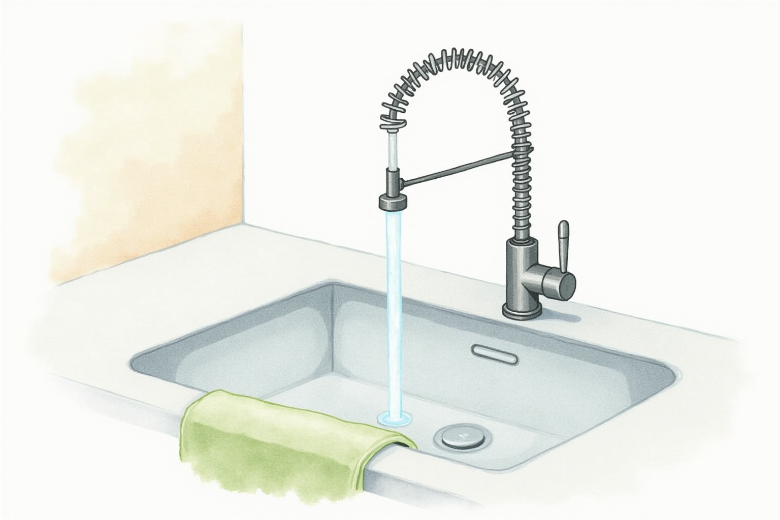 Aerator faucet attached to kitchen sink reducing water flow