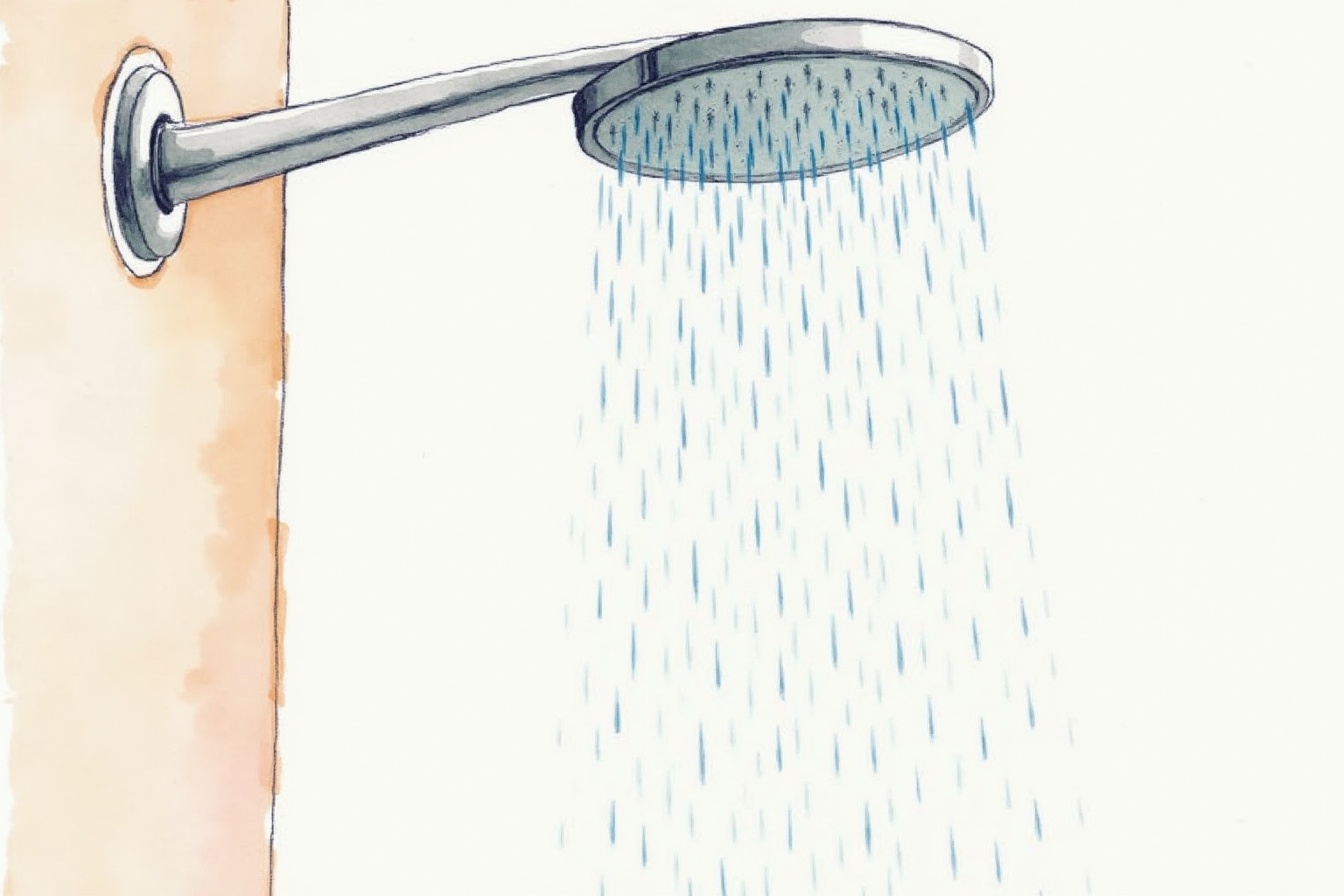 Rainfall showerhead mounted on ceiling in luxury bathroom