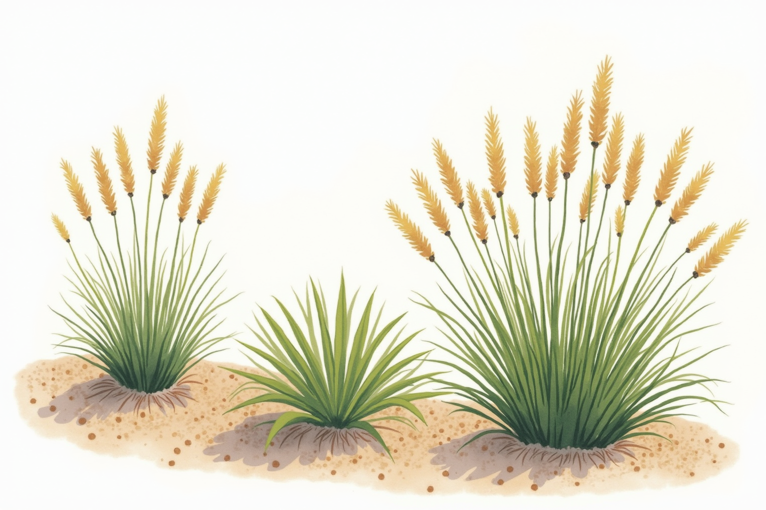 Ornamental grasses swaying in xeriscaped garden