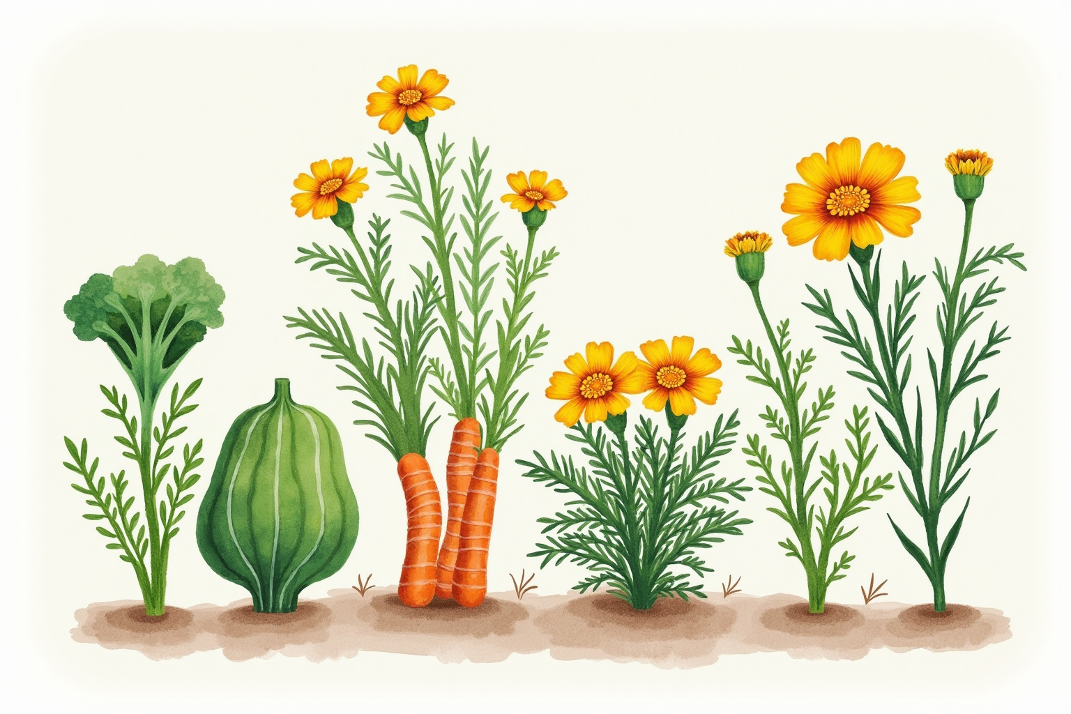 Companion planting marigolds with vegetables