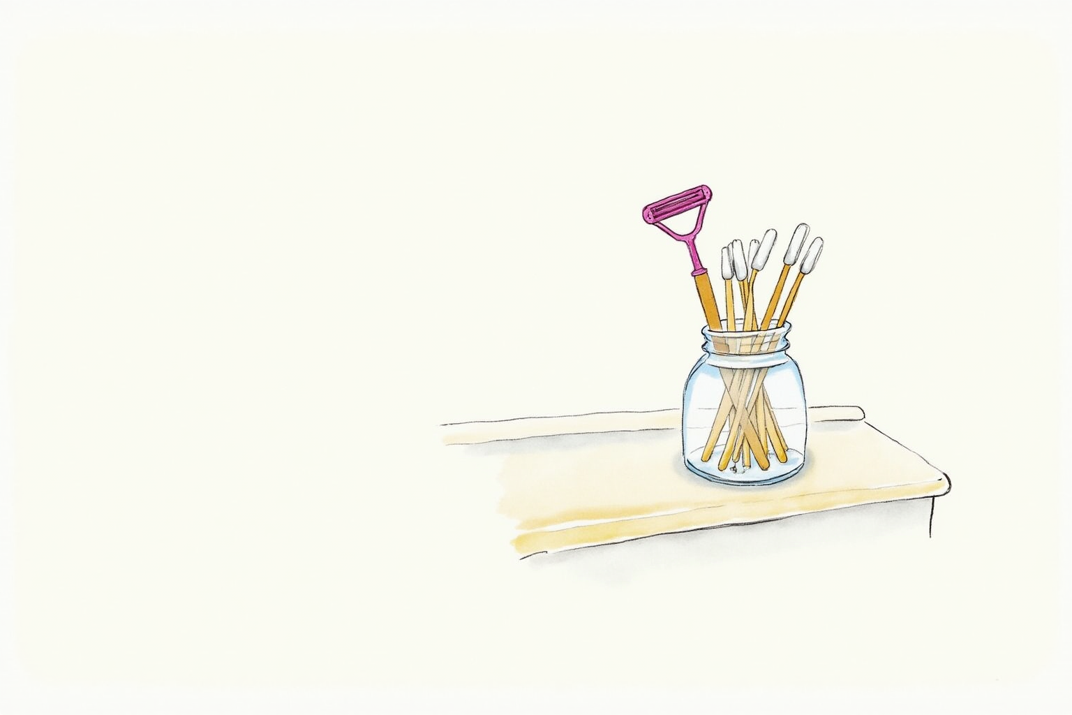 Bamboo cotton swabs and safety razor in glass jar