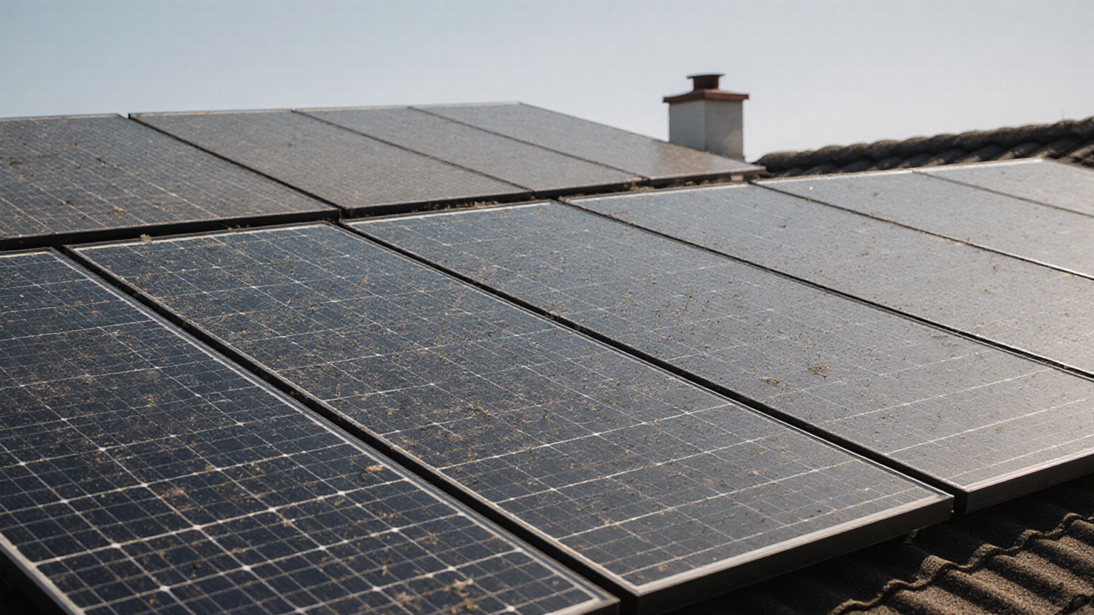 Rooftop solar modules with a light uneven layer of dust and pollen