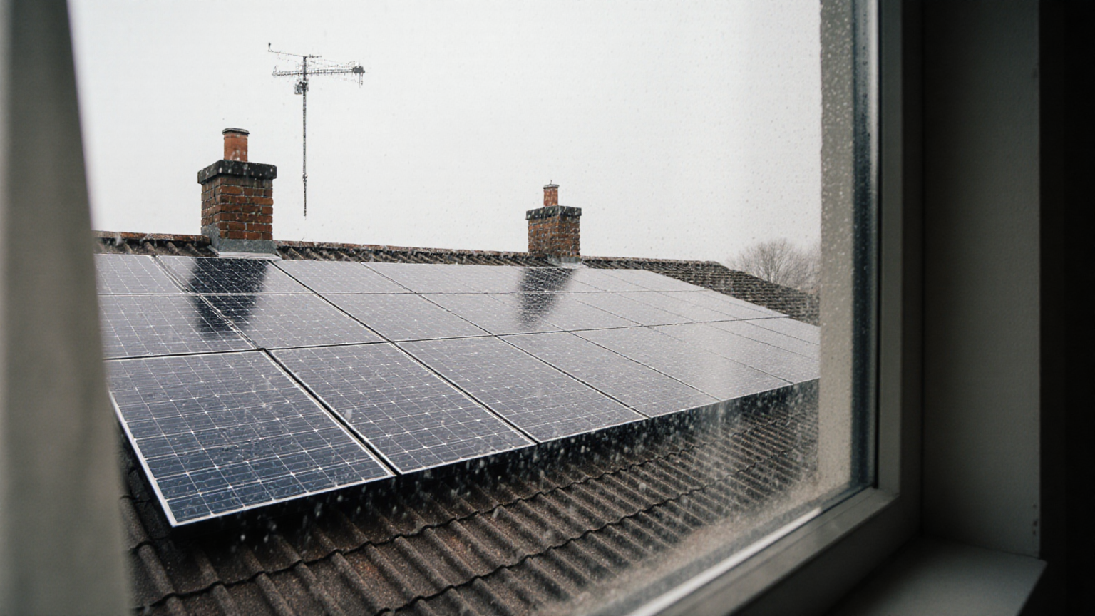 Solar modules receiving gentle natural rainfall